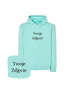 Miętowa bluza z kapturem z haftem Twoje Zdjęcie - personalizowany prezent z haftem komputerowym na wyjątkowe okazje