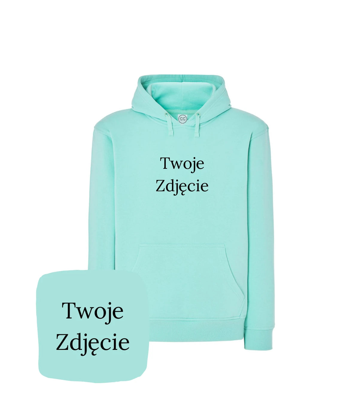 Miętowa bluza z kapturem z haftem Twoje Zdjęcie - personalizowany prezent z haftem komputerowym na wyjątkowe okazje