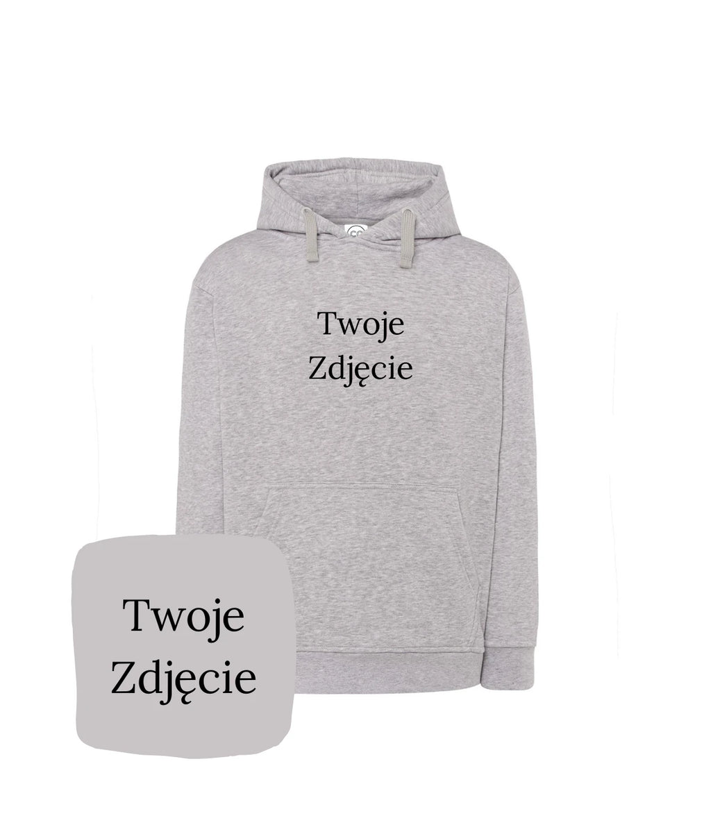 Szara bluza z haftem Twoje Zdjęcie - personalizowany haft komputerowy, idealna jako prezent