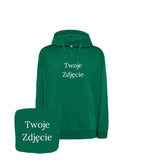 Zielona bluza z haftem Twoje Zdjęcie - personalizowany prezent z haftem komputerowym, świetna na każdą okazję