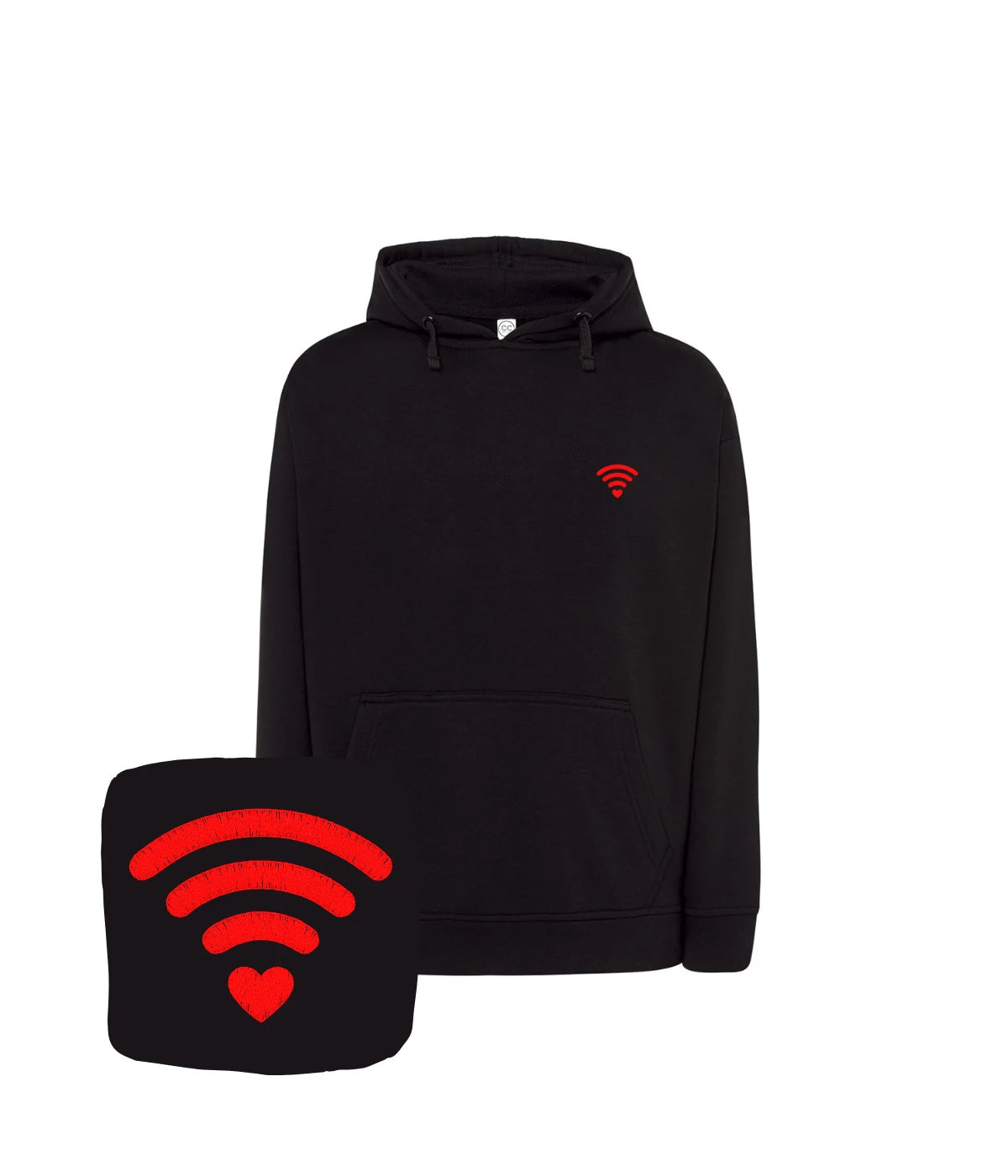 Czarna bluza z haftem WiFi i sercem - stylowy prezent z haftem komputerowym