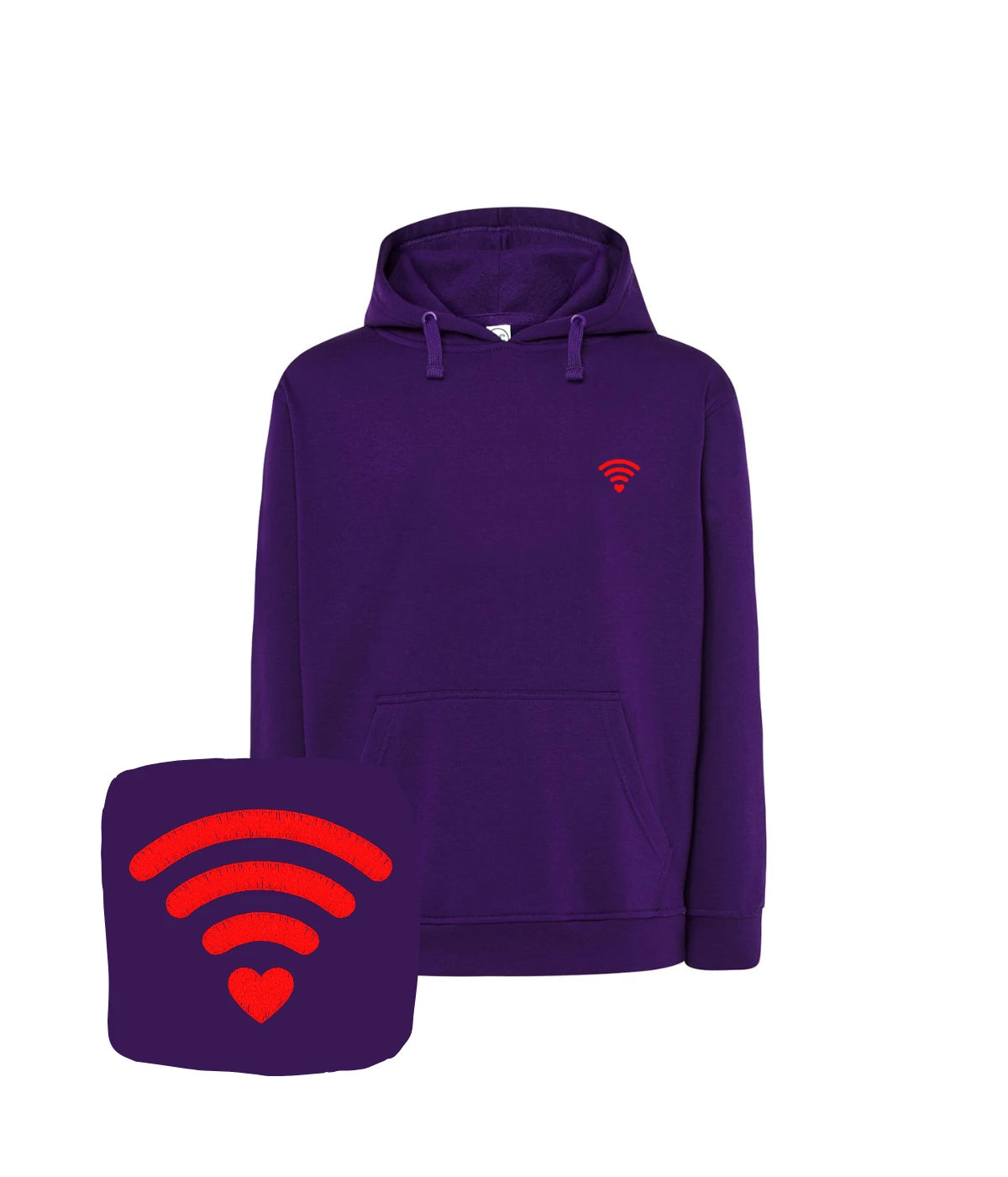 Purpurowa bluza z haftem WiFi i sercem - wyjątkowy prezent na rocznicę z haftem komputerowym