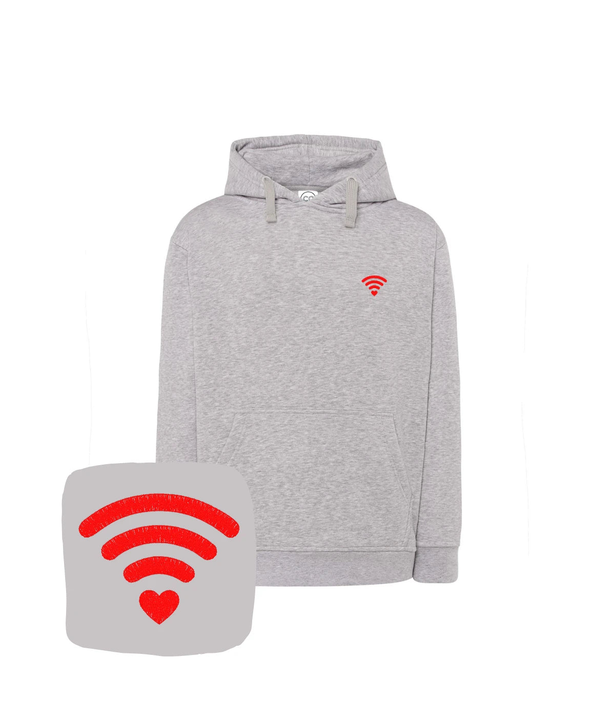 Jasnoszara bluza z haftem WiFi i sercem - oryginalny prezent z haftem komputerowym
