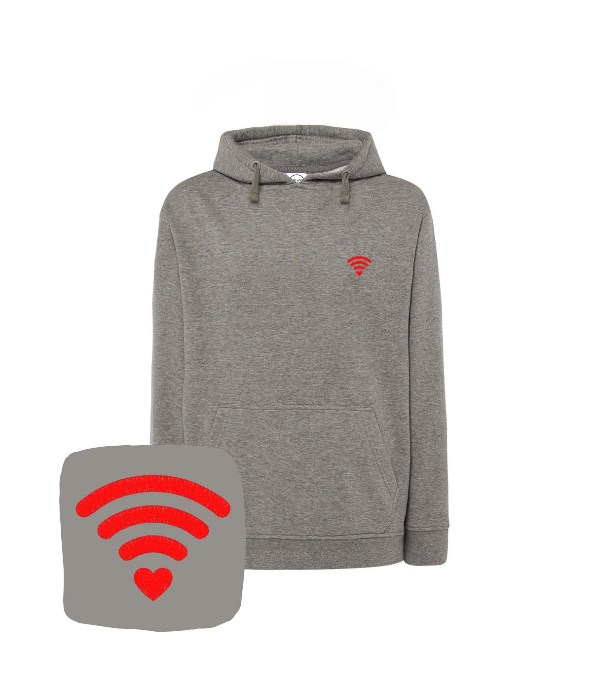 Szara bluza z haftem WiFi i sercem - idealny haftowany prezent dla pary