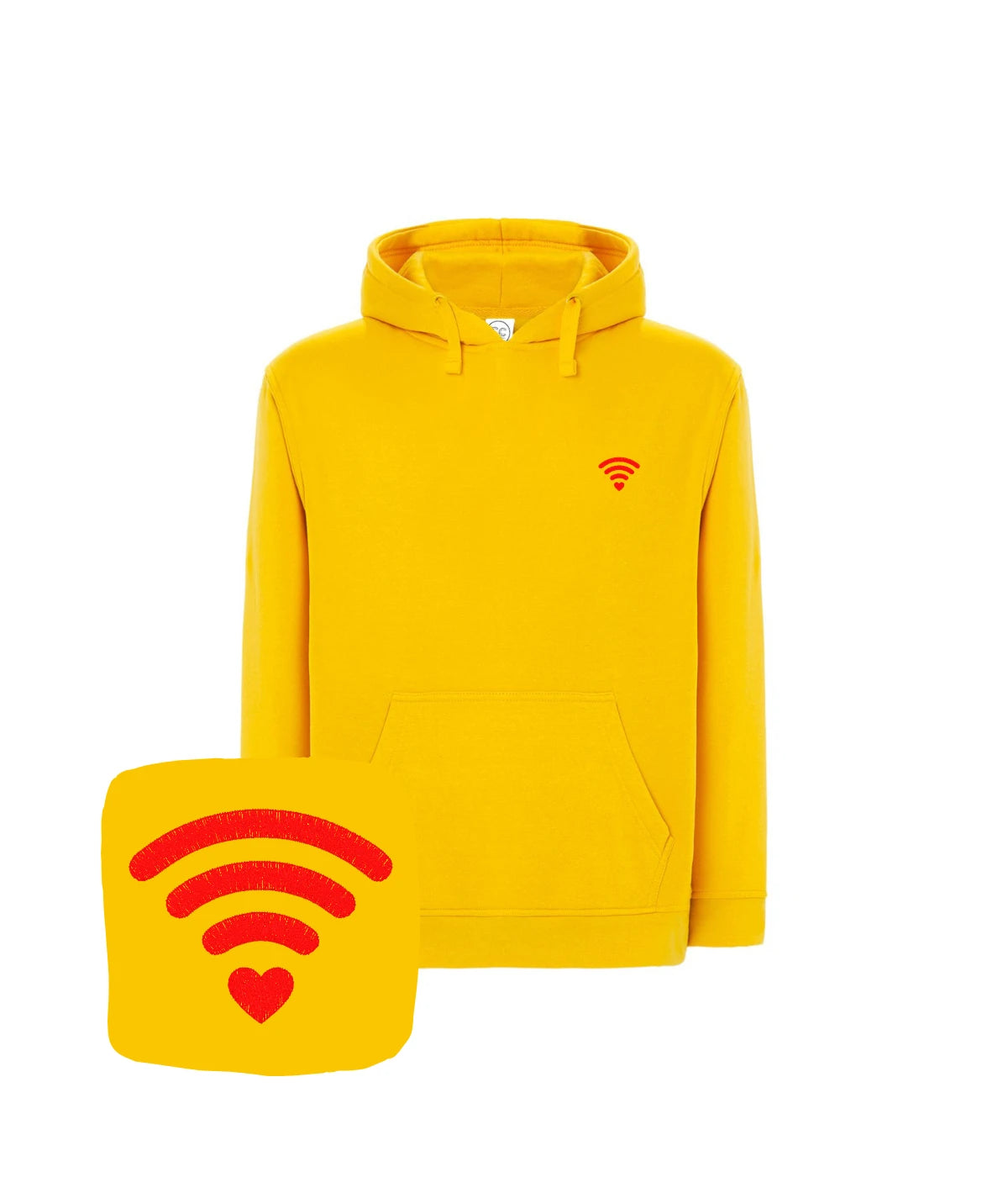 Żółta bluza z haftem WiFi i sercem - oryginalny prezent z haftem komputerowym