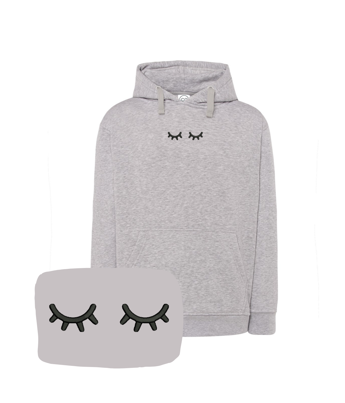 Blue sweatshirt with embroidered sleeping eyes design, casual style, by CustomClothes.pl.