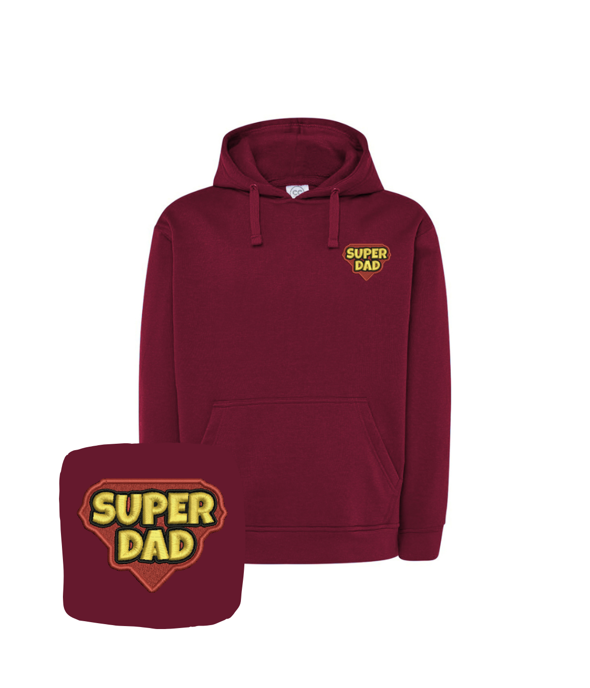 Beige hoodie for dad with embroidered "Super Dad" design by CustomClothes.pl, featuring a casual fit and front embroidery.
