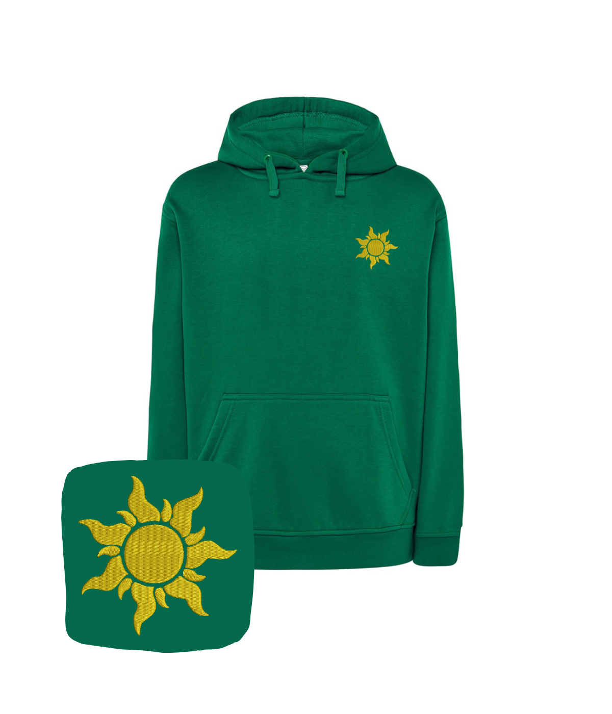 Sun embroidered hoodie from CustomClothes.pl featuring a vibrant sun design on a comfortable sweatshirt.