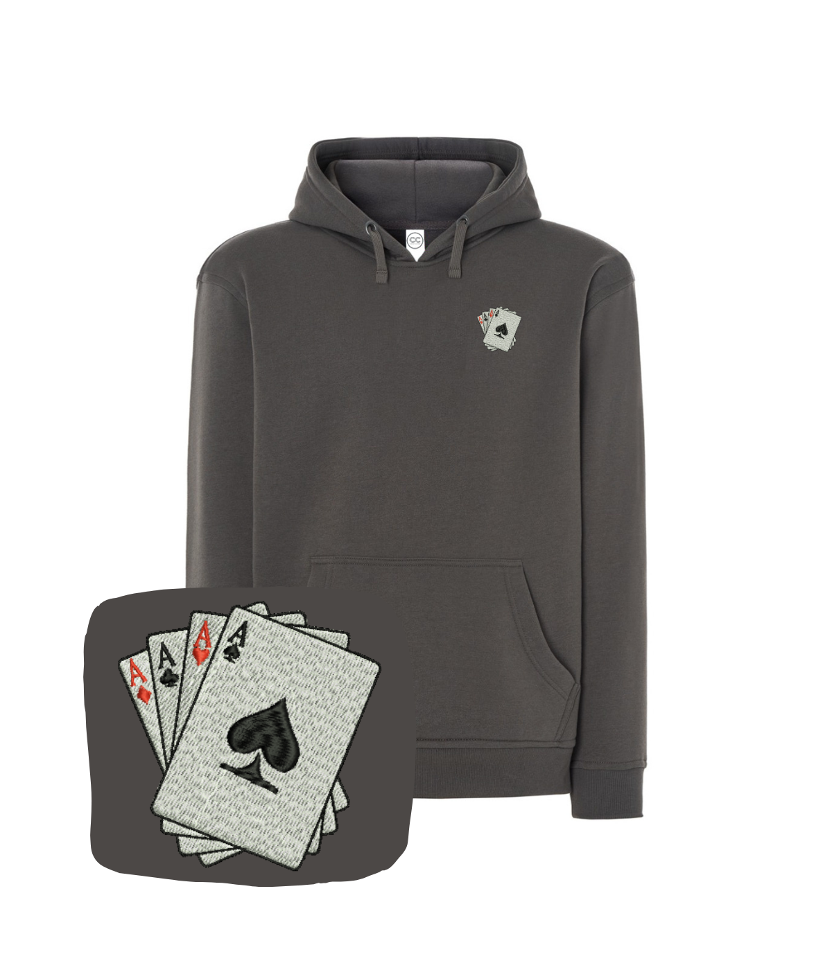 CustomClothes.pl blue hoodie with embroidered card suit 4 of a kind design, casual and stylish for everyday wear.