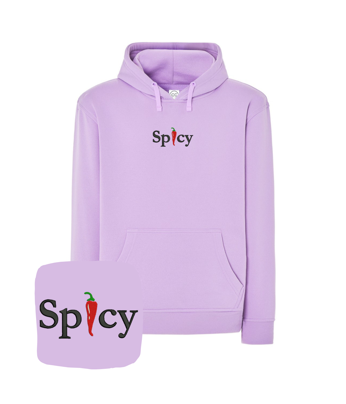 Blue Spicy embroidered sweatshirt by CustomClothes.pl featuring detailed embroidery on the front.