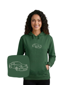 Blue hoodie with embroidered Miata logo from CustomClothes.pl, featuring detailed stitching and a casual fit.