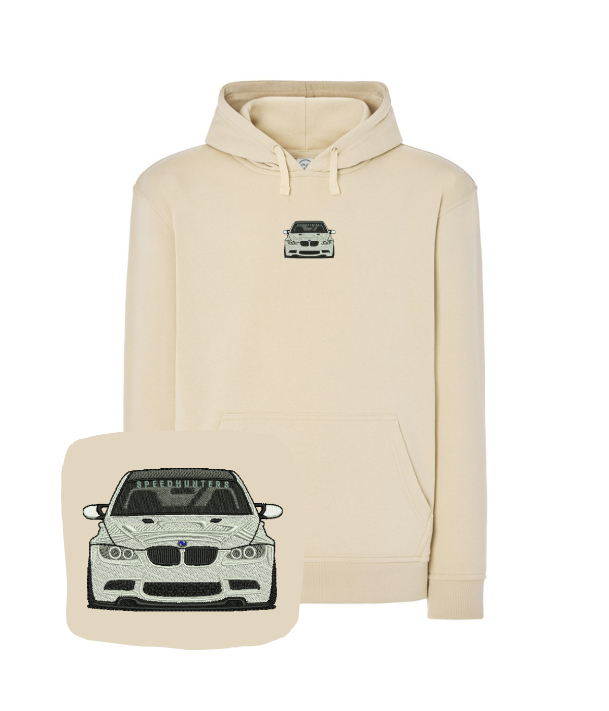 Black bluza with embroidered BMW logo on chest, casual sweatshirt by CustomClothes.pl, featuring a front design and comfortable fit.