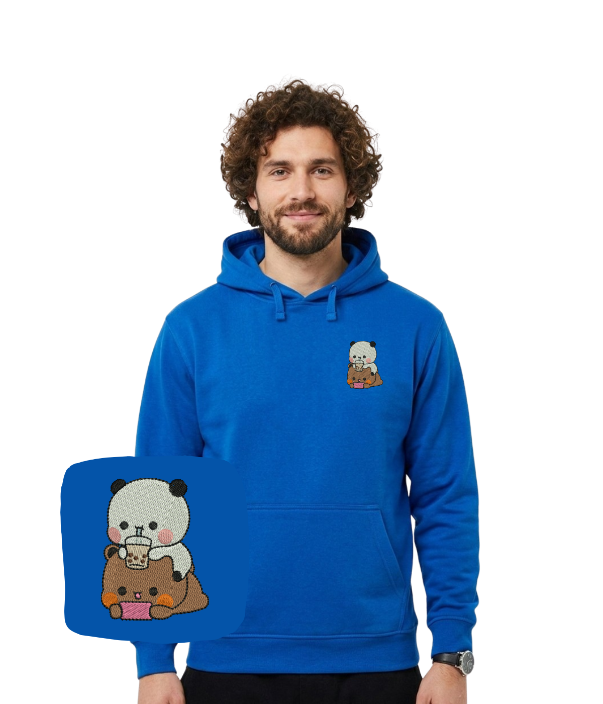 Blue embroidered blouse with Bubu and Dudu design, by CustomClothes.pl, featuring detailed embroidery on soft fabric.