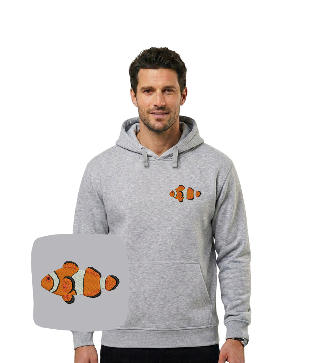 Blue hoodie with Nemo fish embroidery, stylish zip-up hoodie for fans of the Nemo cartoon by CustomClothes.pl