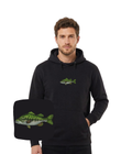 Blue sweatshirt with a pike embroidery, made by CustomClothes.pl, featuring detailed fish-themed needlework on the front.
