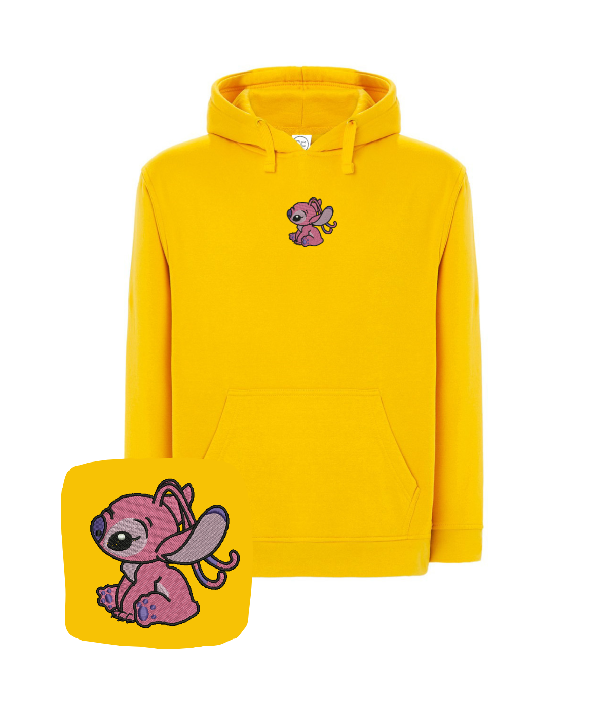 Light blue CustomClothes.pl hoodie with embroidered angel design, featuring detailed stitching on the front.