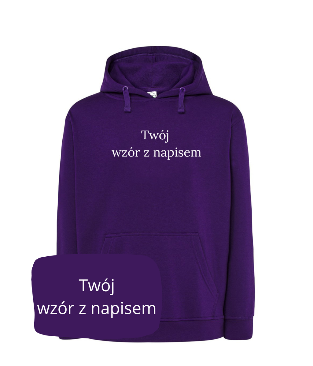 Personalized hoodie from CustomClothes.pl with custom text and embroidery, featuring a cat graphic on a casual hoodie.