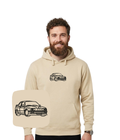 Blue hoodie with E30 M3 car outline embroidery, casual sweatshirt by CustomClothes.pl featuring automotive design.