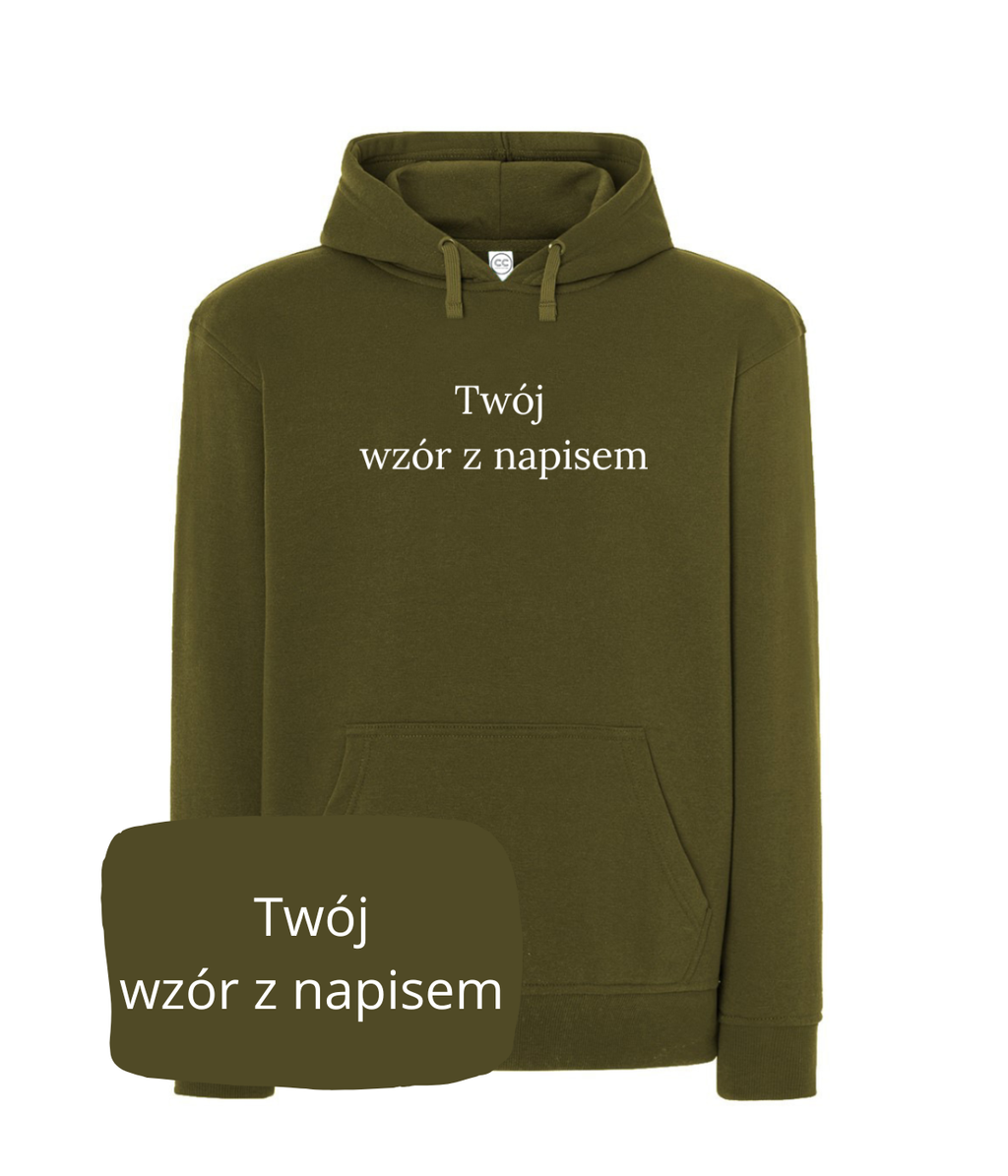 Personalized hoodie with custom text and embroidered photo of a dog, featuring a front pocket and drawstring hood.