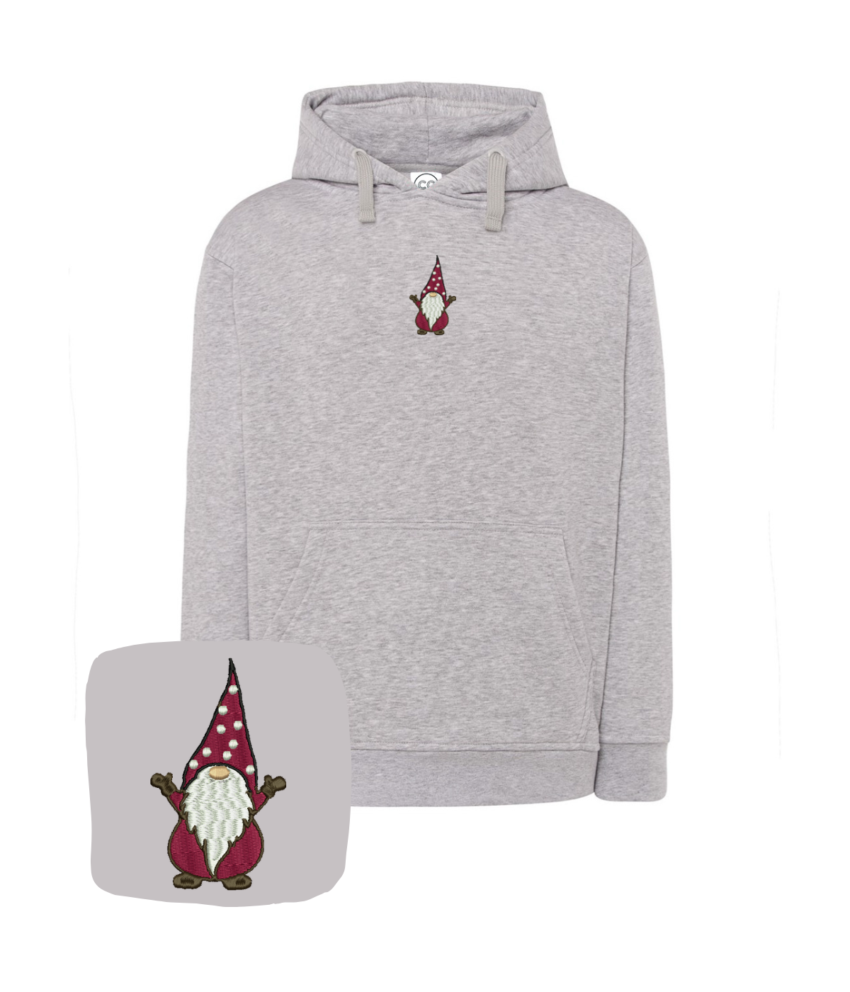 Colorful hoodie with Christmas gnome embroidery, featuring festive design and cozy fabric from CustomClothes.pl.