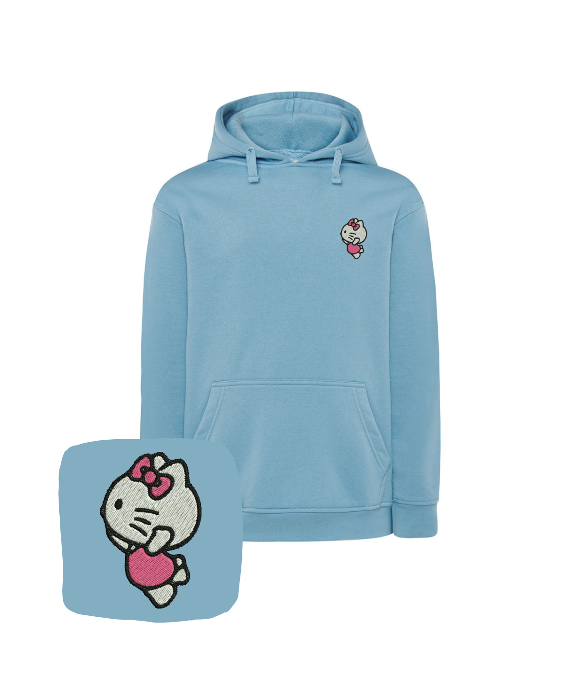Cute Hello Kitty embroidered sweatshirt from CustomClothes.pl featuring playful animal motifs and cozy fabric.