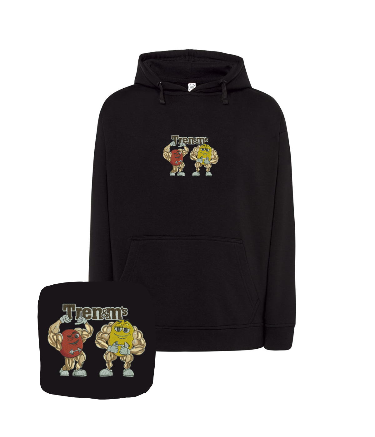 Gray hoodie with humorous embroidery from CustomClothes.pl, featuring a comfortable fit and casual style.
