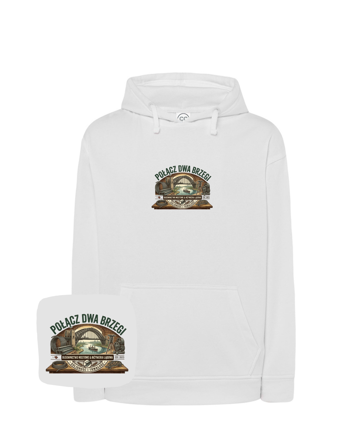 Blue sweatshirt with embroidered company logo on the front, made by CustomClothes.pl.