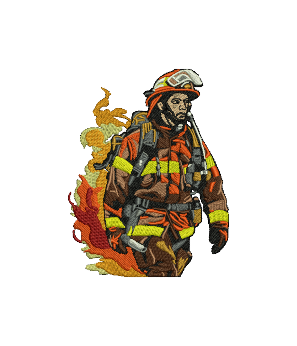 CustomClothes.pl firefighter-themed sweatshirt with a heart embroidery, casual long-sleeve blue hoodie with detailed stitching.