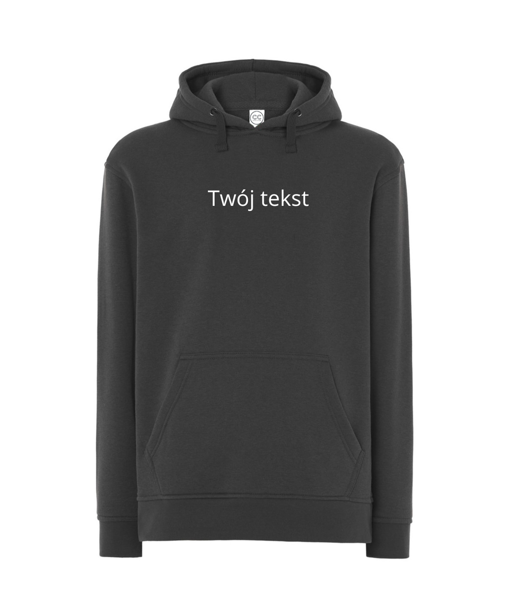 Personalized hoodie with custom small text, casual hoodie from CustomClothes.pl featuring a customizable front design.
