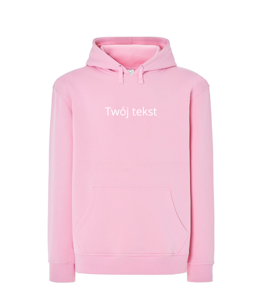 Personalized hoodie with small custom text on the front, black hoodie from CustomClothes.pl with a relaxed fit.