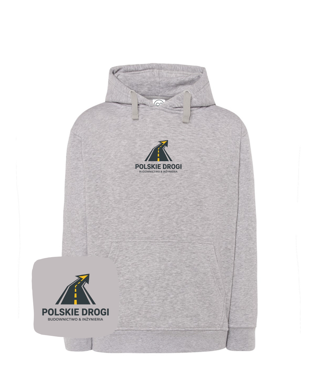 Blue sweatshirt with embroidered company logo on the front, featuring detailed embroidery and a relaxed fit from CustomClothes.pl.
