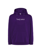 Personalized hoodie with custom text on the front, made by CustomClothes.pl, featuring a comfortable hoodie with small personalized inscription