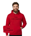 Personalized hoodie with custom text and embroidery featuring a photo, made by CustomClothes.pl.