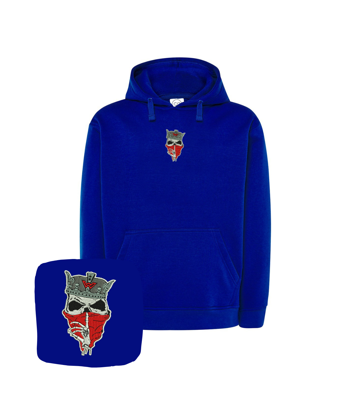 Black hoodie from CustomClothes.pl with a skull crown embroidery, perfect for fans of dark aesthetic streetwear.