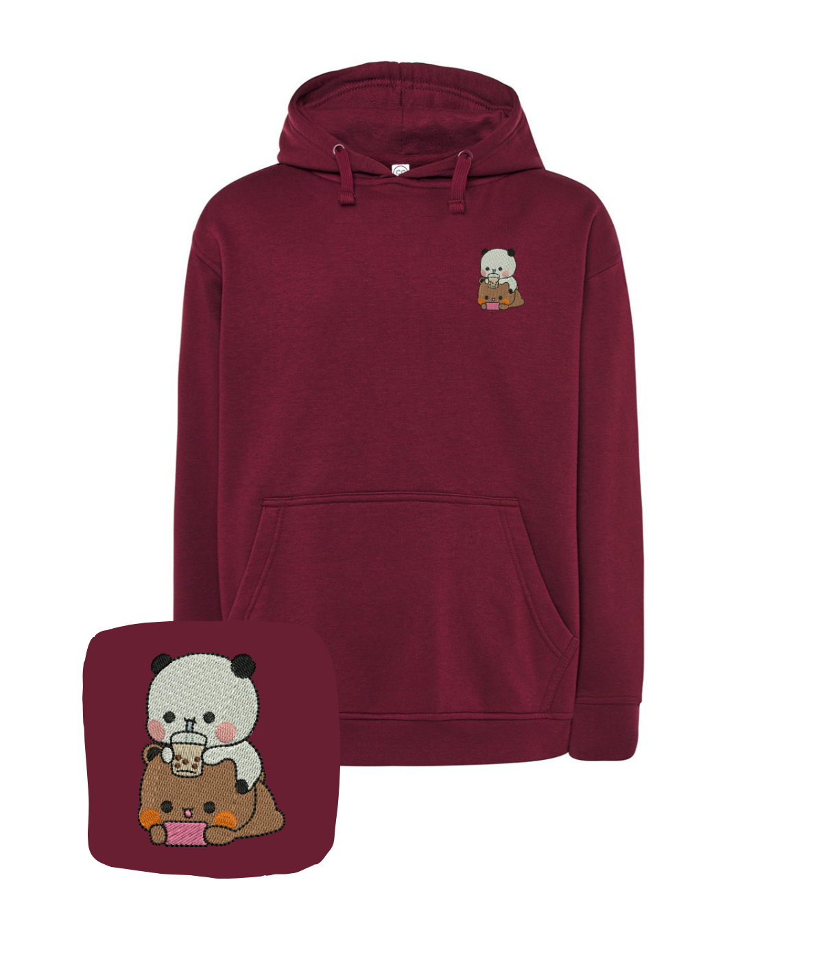 Colorful embroidered hoodie with Bubu and Dudu characters, casual style from CustomClothes.pl.