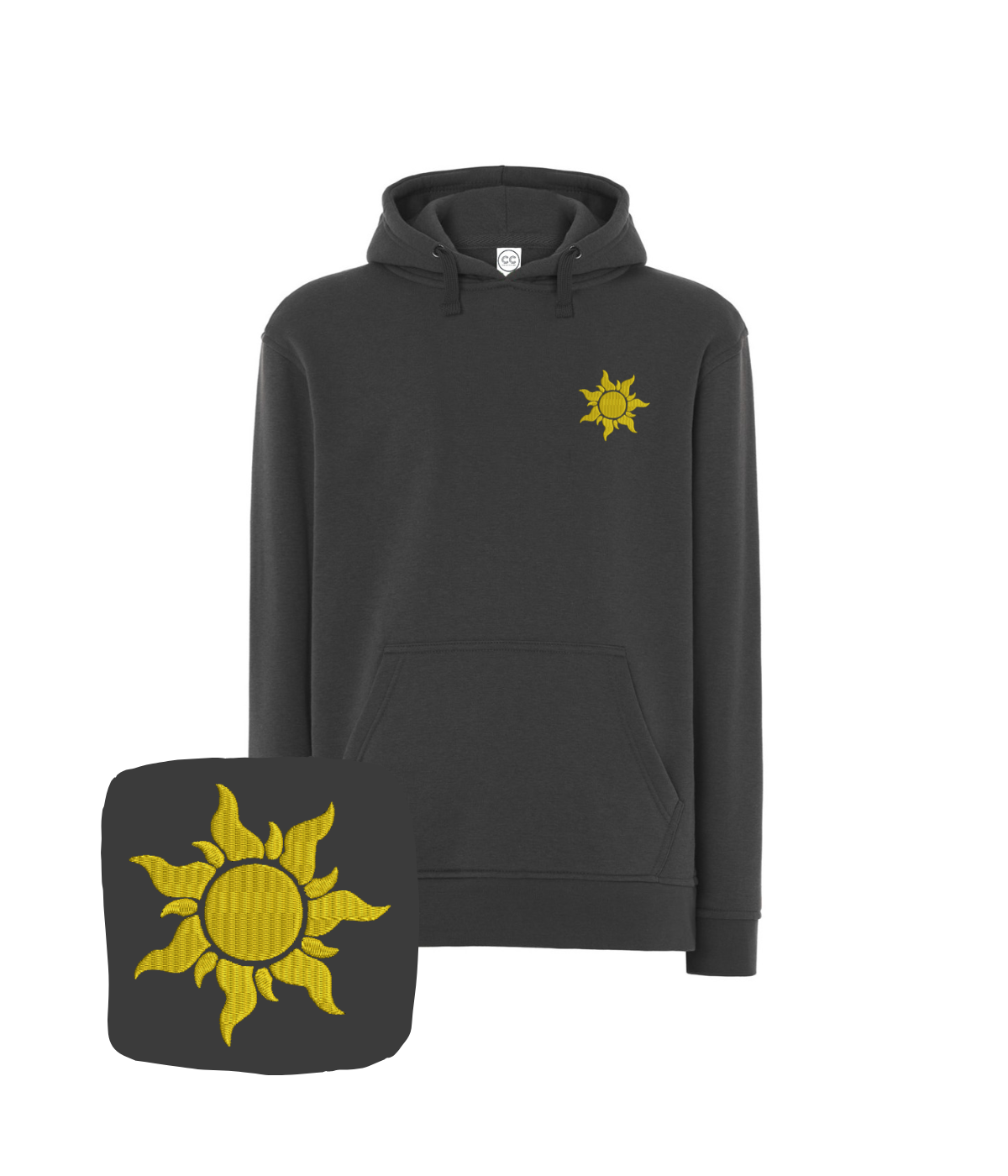 Colorful sweatshirt with sun embroidery from CustomClothes.pl, featuring intricate sun design on soft fabric.