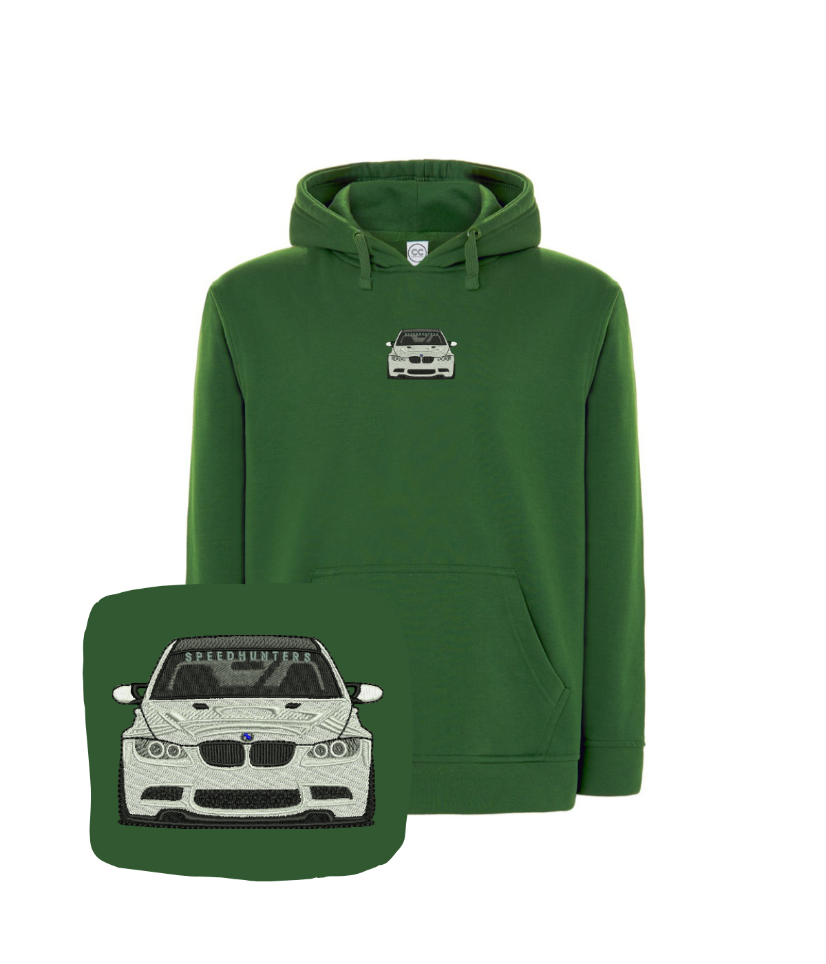 Beige BMW embroidered hoodie by CustomClothes.pl featuring a detailed BMW logo embroidery on the front.