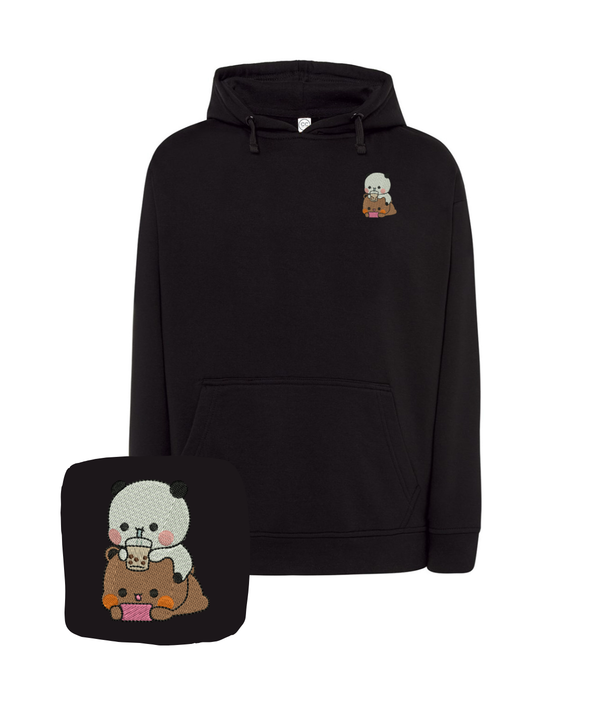 Blue hoodie with embroidered Bubu and Dudu characters from CustomClothes.pl, featuring detailed stitching and playful design.