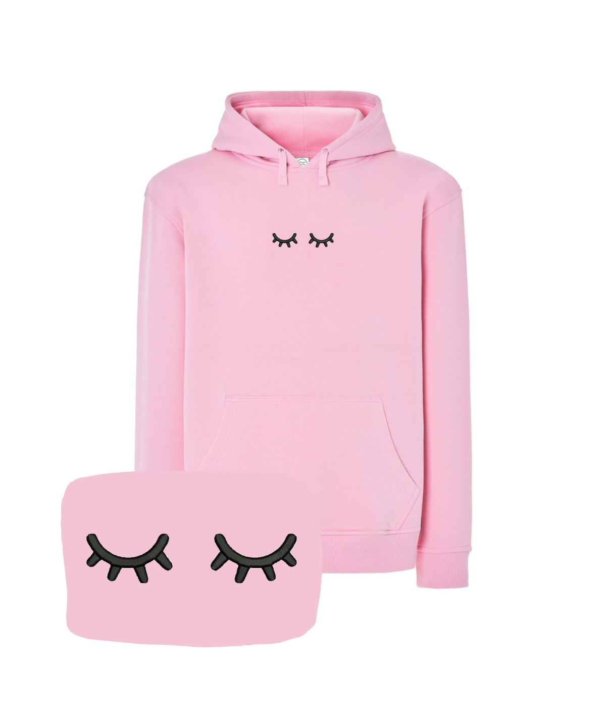 Blue hoodie with embroidered sleeping eyes design, casual style, from CustomClothes.pl.
