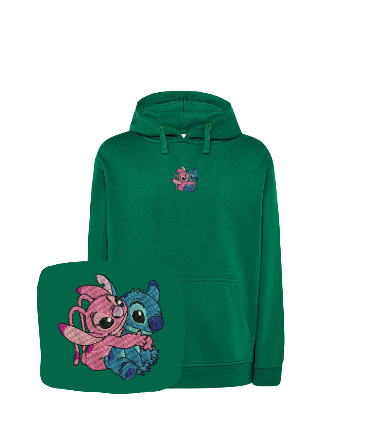 CustomClothes.pl blue hoodie with embroidered stitch and angel design, featuring a comfortable fit and detailed craftsmanship.