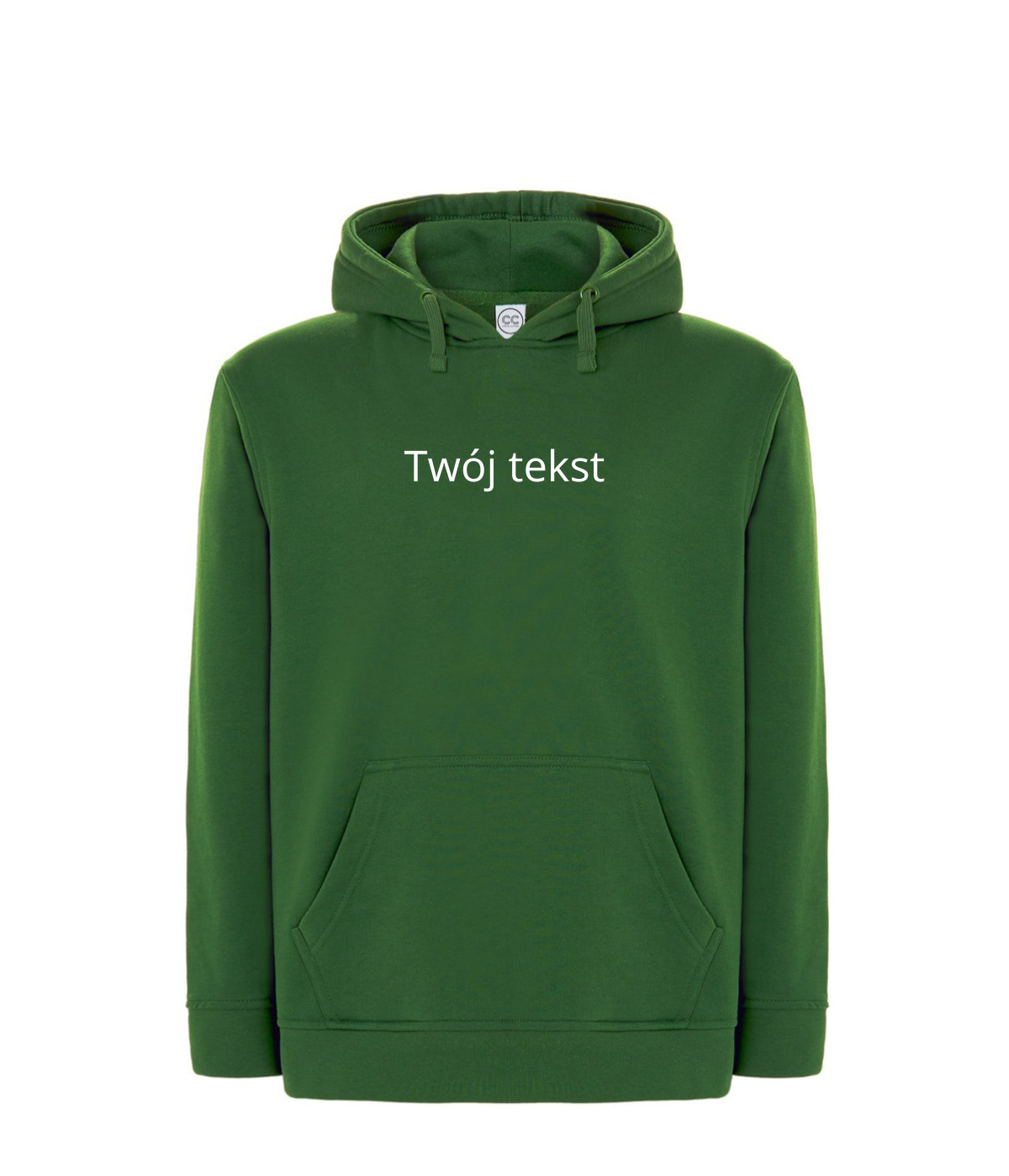 Personalized custom hoodie with small custom text, soft fabric and adjustable hood, by CustomClothes.pl