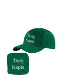 zielona czapka z własnym haftowanym napisem
