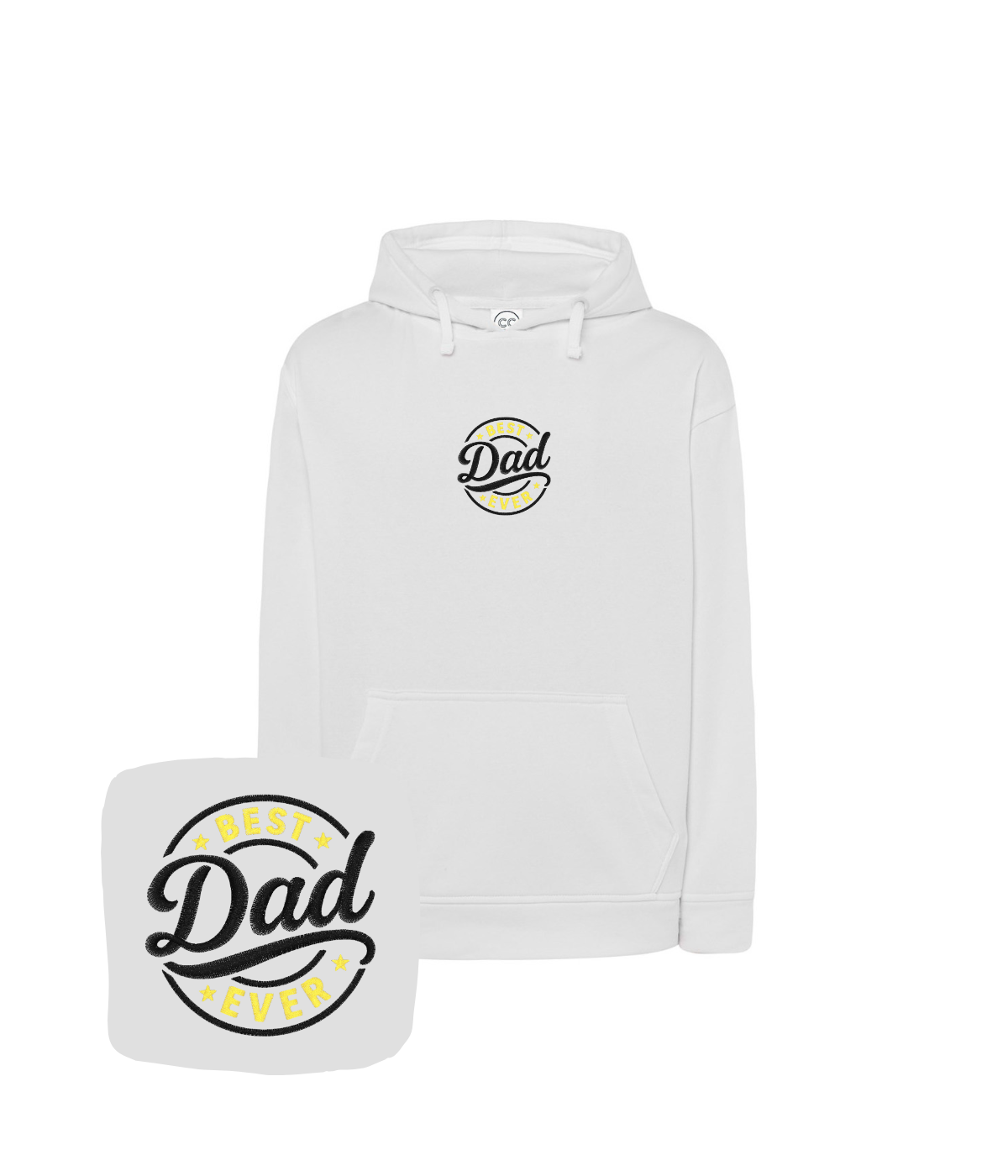  Biała bluza z kapturem męska haftowany elegancki napis Best Dad Ever dla taty