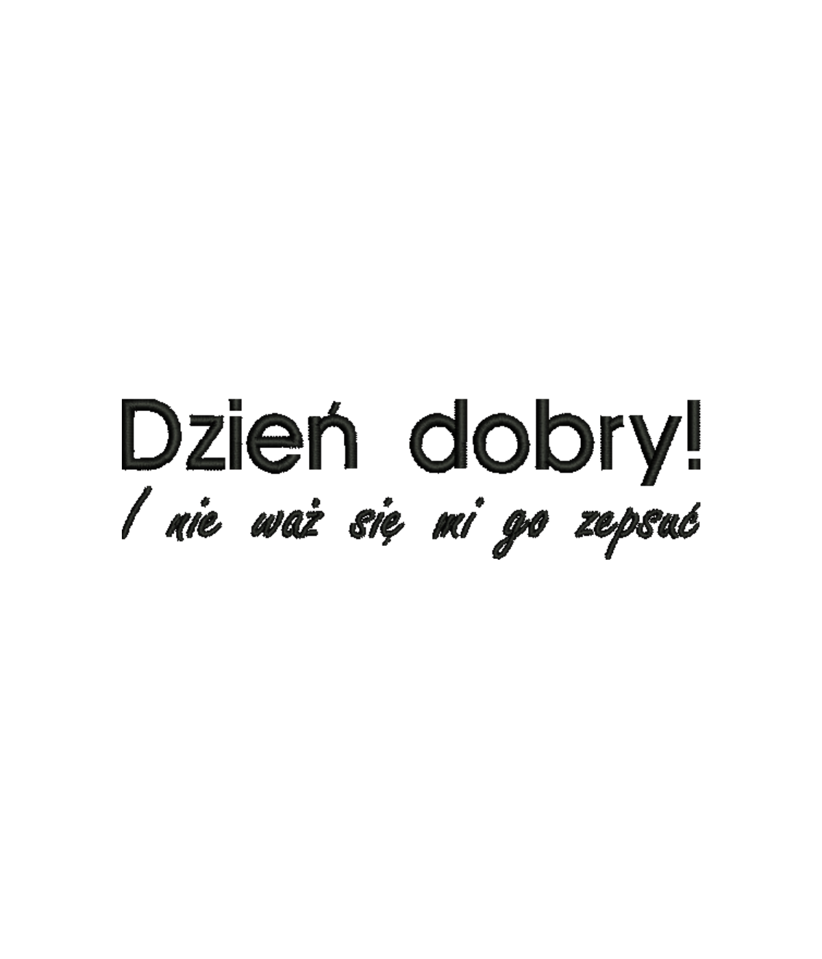 Gray hoodie with "Dzień Dobry" embroidered text, casual sweatshirt from CustomClothes.pl, featuring a front hood and comfortable fit.