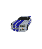 Blue hoodie with embroidered Skyline GTR-R34 logo, casual style, featuring detailed stitching and branding from CustomClothes.pl.