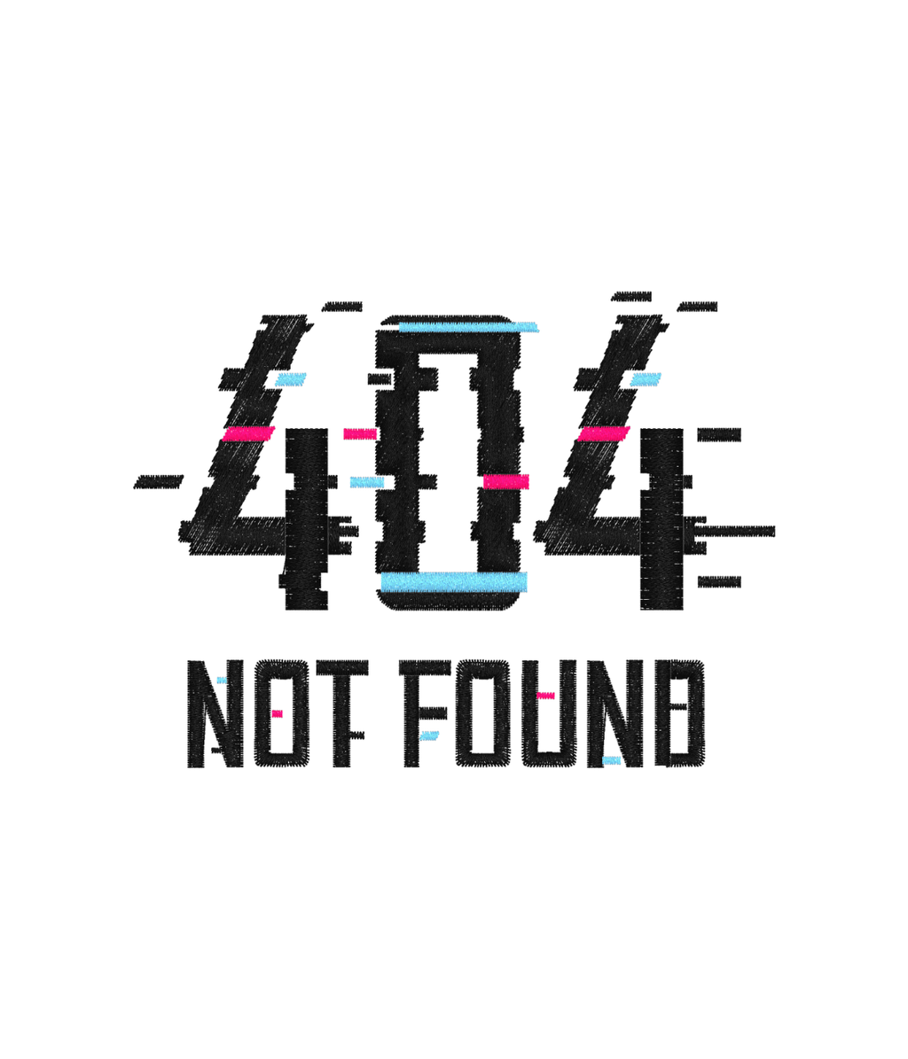 Zbliżenie na haft 404 Not Found - haft komputerowy na koszulce, fraza humorystyczna