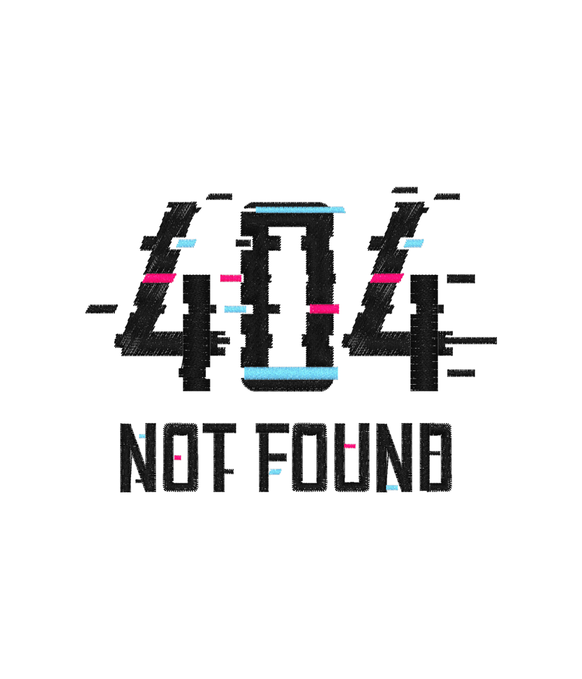 Zbliżenie na haft 404 Not Found - haft komputerowy na koszulce, fraza humorystyczna