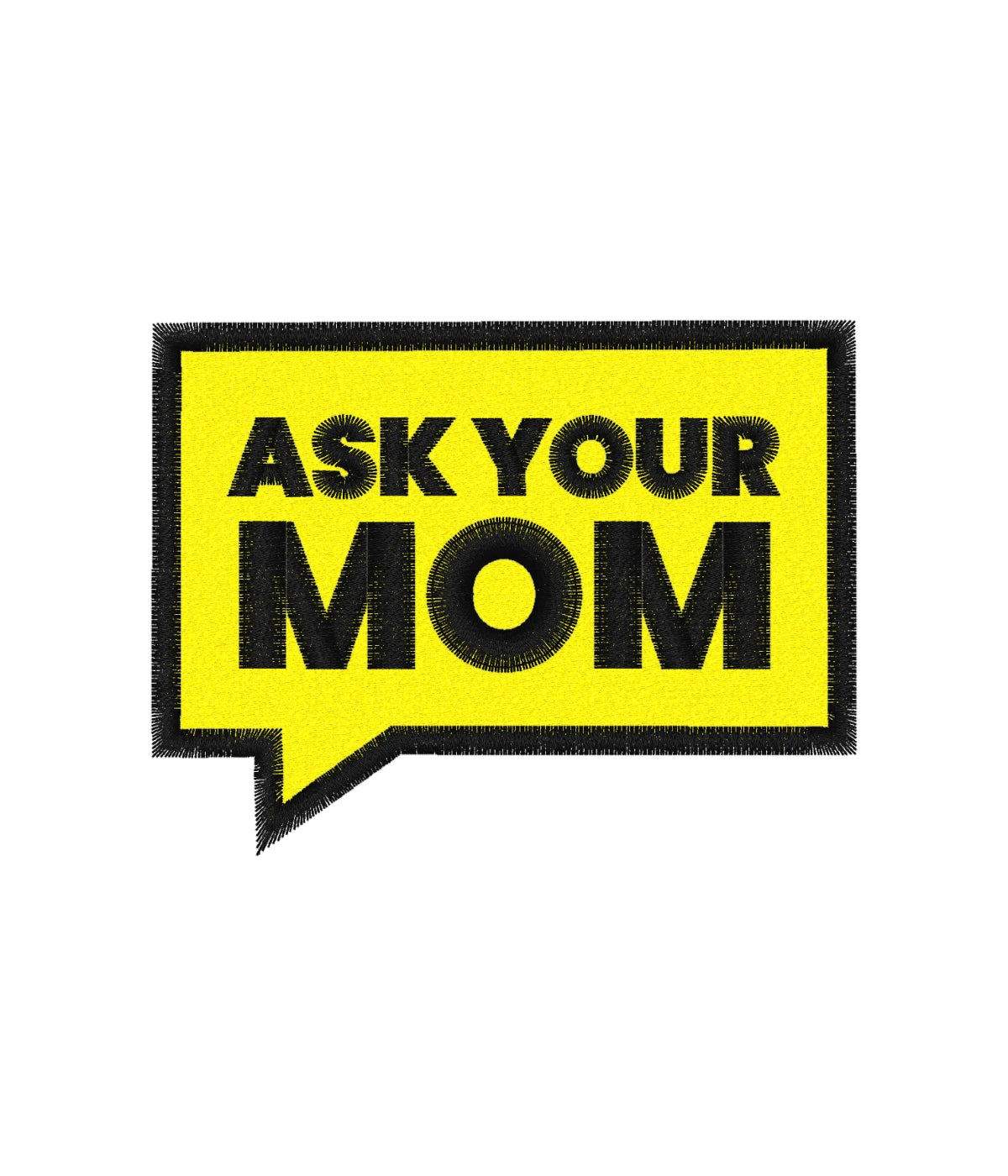 Zbliżenie na haft Ask Your Mom na koszulce - śmieszny haft komputerowy, prezent dla niej