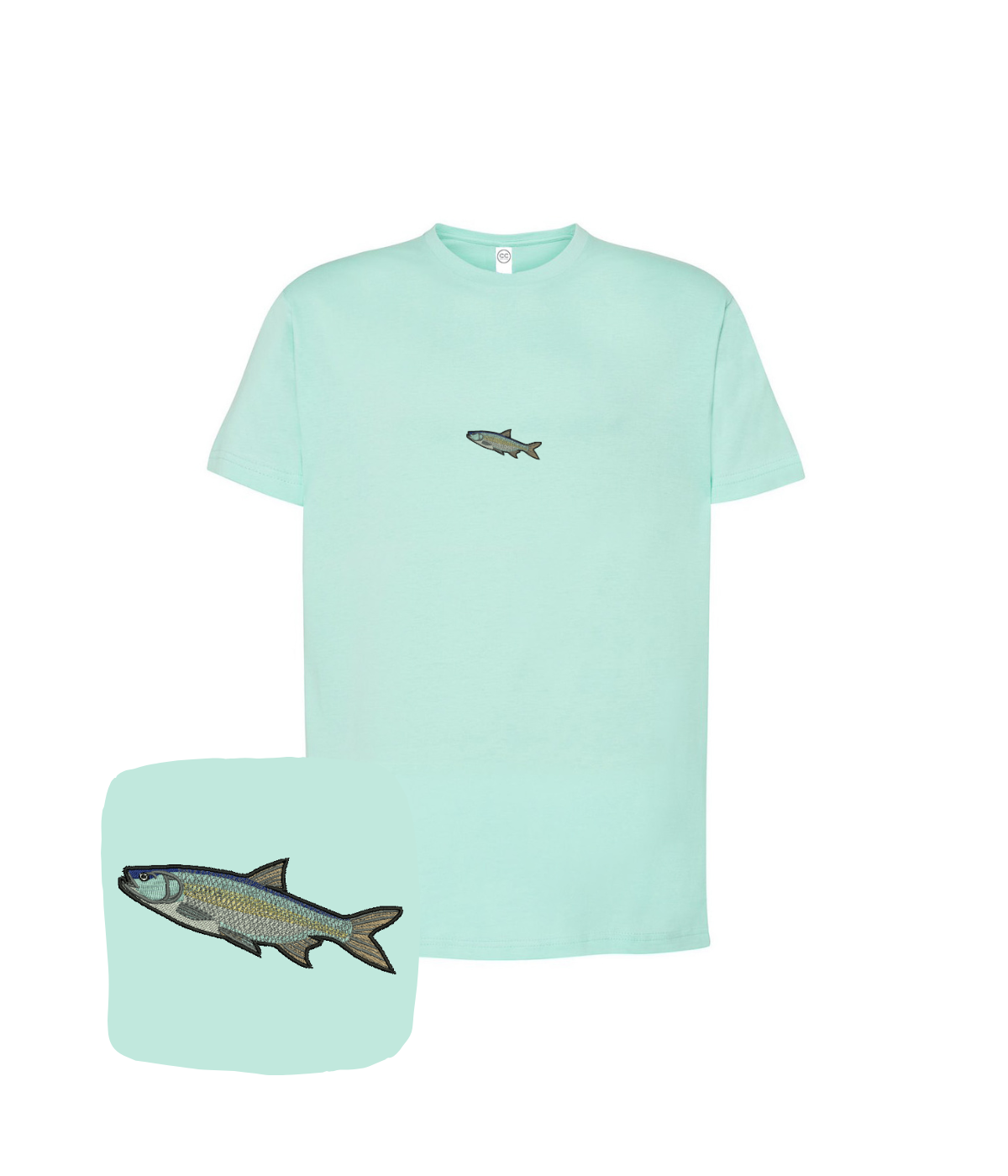 Embroidered Boleń fish t-shirt by CustomClothes.pl featuring detailed fish embroidery on a casual cotton tee.