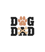 Zbliżenie na haft Dog Dad z pomarańczową łapą i kością na białej tkaninie.